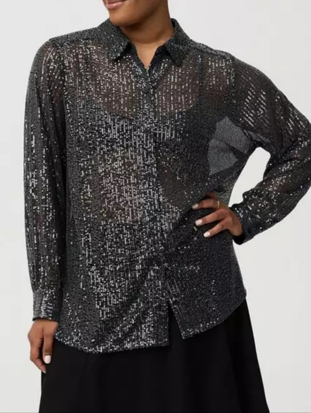 🆕️✨️TORRID BLACK SEQUIN BUTTON UP TUNIC BLOUSE✨️